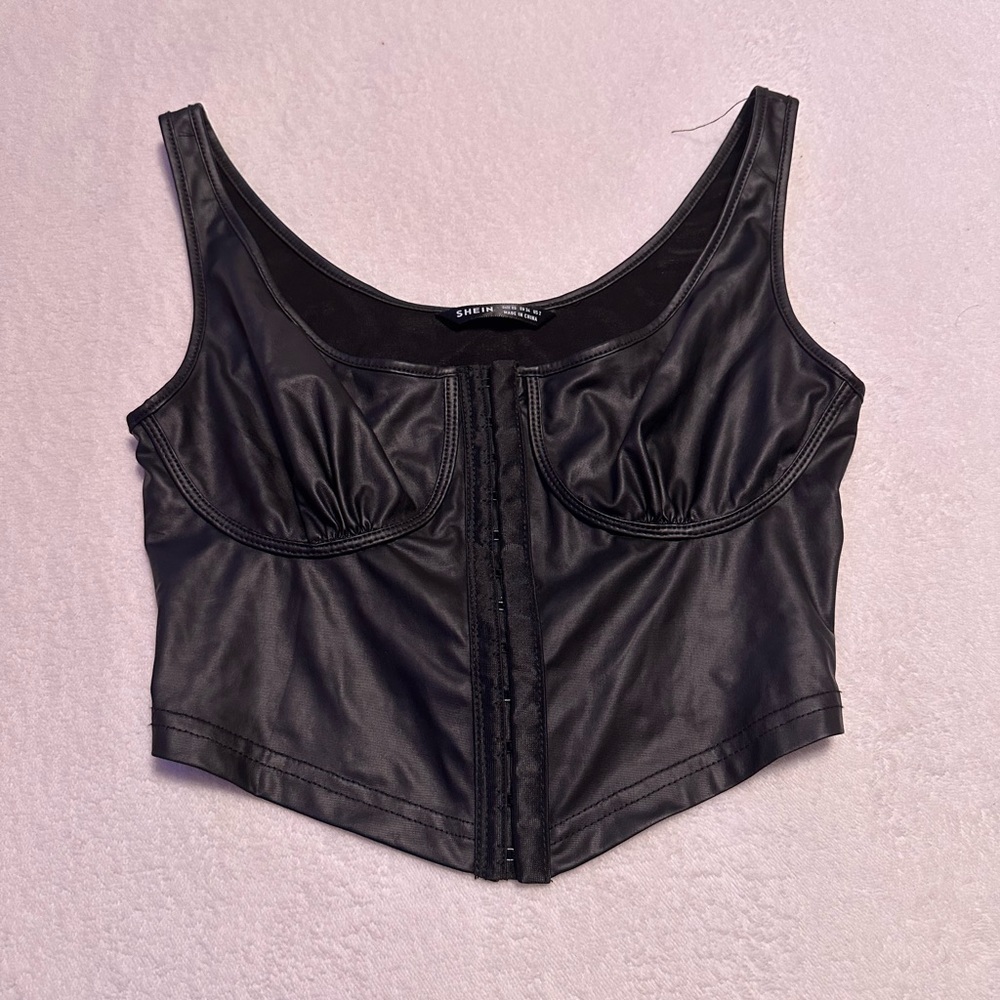 Shein black faux leather corset top